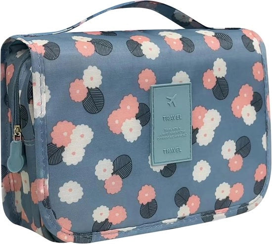 Toilette per Donna - Toilette da Appendere - Borsa per Trucco - Borsa per Lavaggio - Borsa per Cosmetici per Bambine Ragazze Donne - Blu con Fiore
