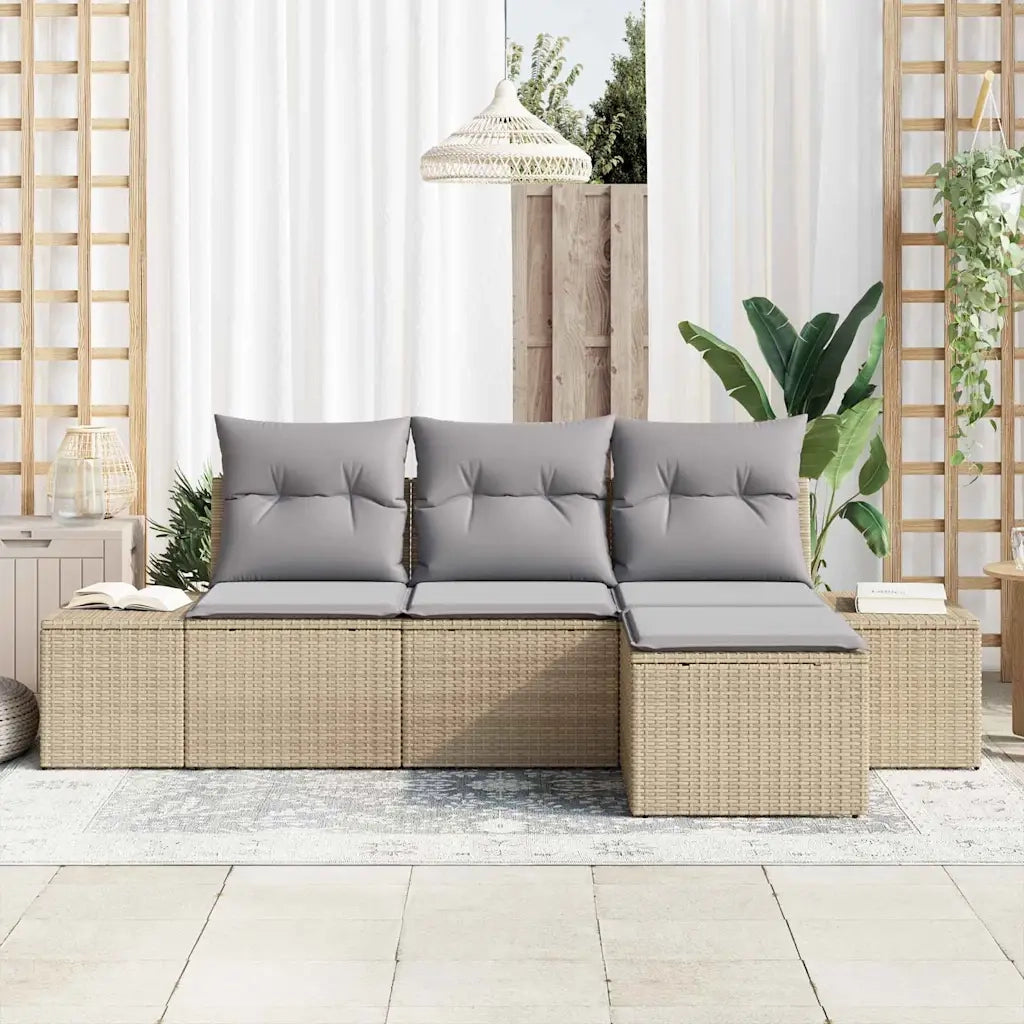 Set Divano da Giardino 4 pcs Beige e Grigio Chiaro polyrattan