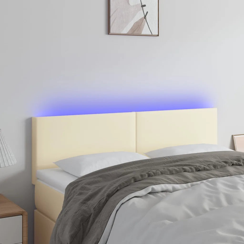 Testiera Crema a LED 144x5x78/88 cm in Similpelle 3121424