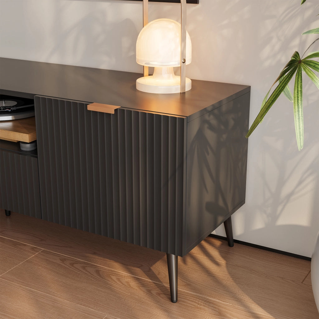 Mobile Porta TV Nand con Ante Decorative 160 x 40 x 51 cm - Nero [en.casa]