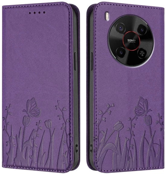 Custodia in pelle schoccorientata - ZTE Blade V70 Max - Pelle PU - Blocco RFID - Disegno elegante fiori/farfalle - Tasche per carte - Custodia per telefono