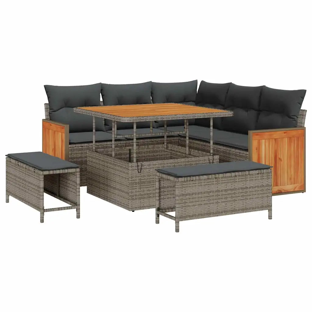 Set Divano da Giardino con cuscino 9 pcs Grigio polyrattan