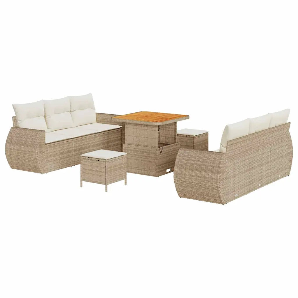 Set Divano da Giardino 9 pcs Beige e Crema polyrattan
