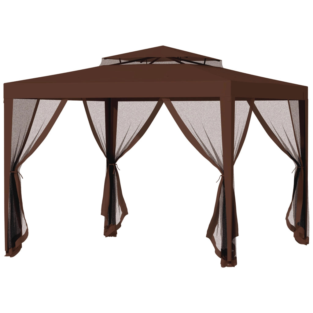Gazebo da giardino 3x3 m ¨C Minimal ¨C marrone, 4 zanzariere, telaio in metallo