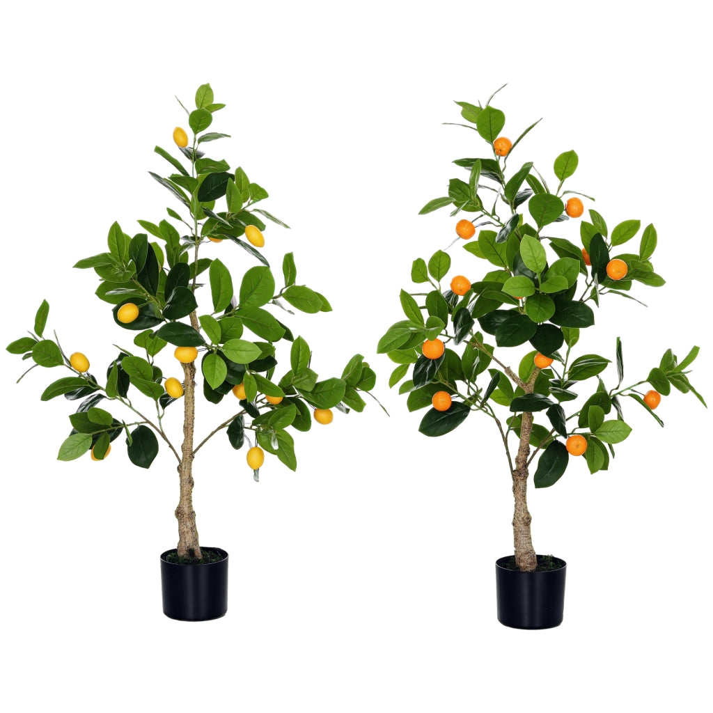 Set 2 Piante Artificiali Limone e Arancia con Vaso ¨C Minimal ¨C Alte 120cm per Interni