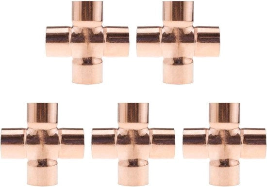 Fitting a croce a 4 vie per sanitari in acciaio inox 15mm - 5 pezzi - gas.