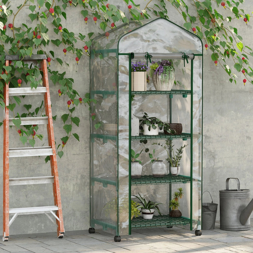 Serra da Giardino Verticale con Scaffale a 4 Ripiani ¨C Minimal ¨C Acciaio e PVC Verde 69x50x165cm
