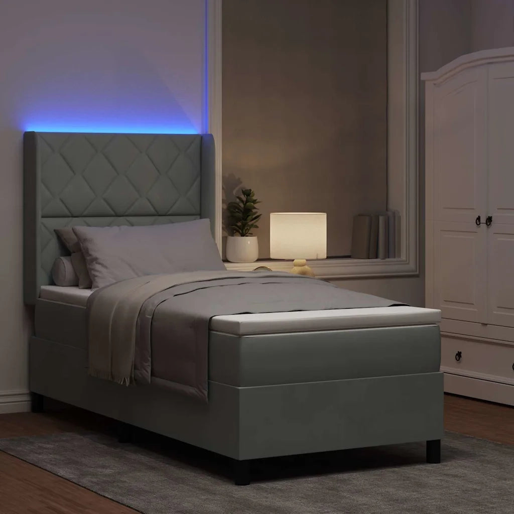Letto a molle con materasso Grigio chiaro 100 x 200 cm Velluto