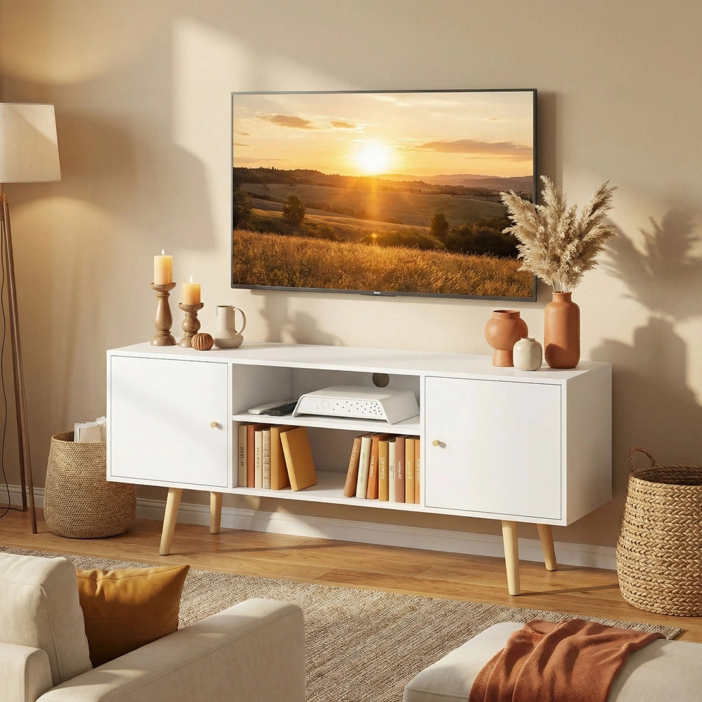 Mobile TV Scandinavo ¨C Minimal ¨C Bianco Legno Pin 120x34x50cm