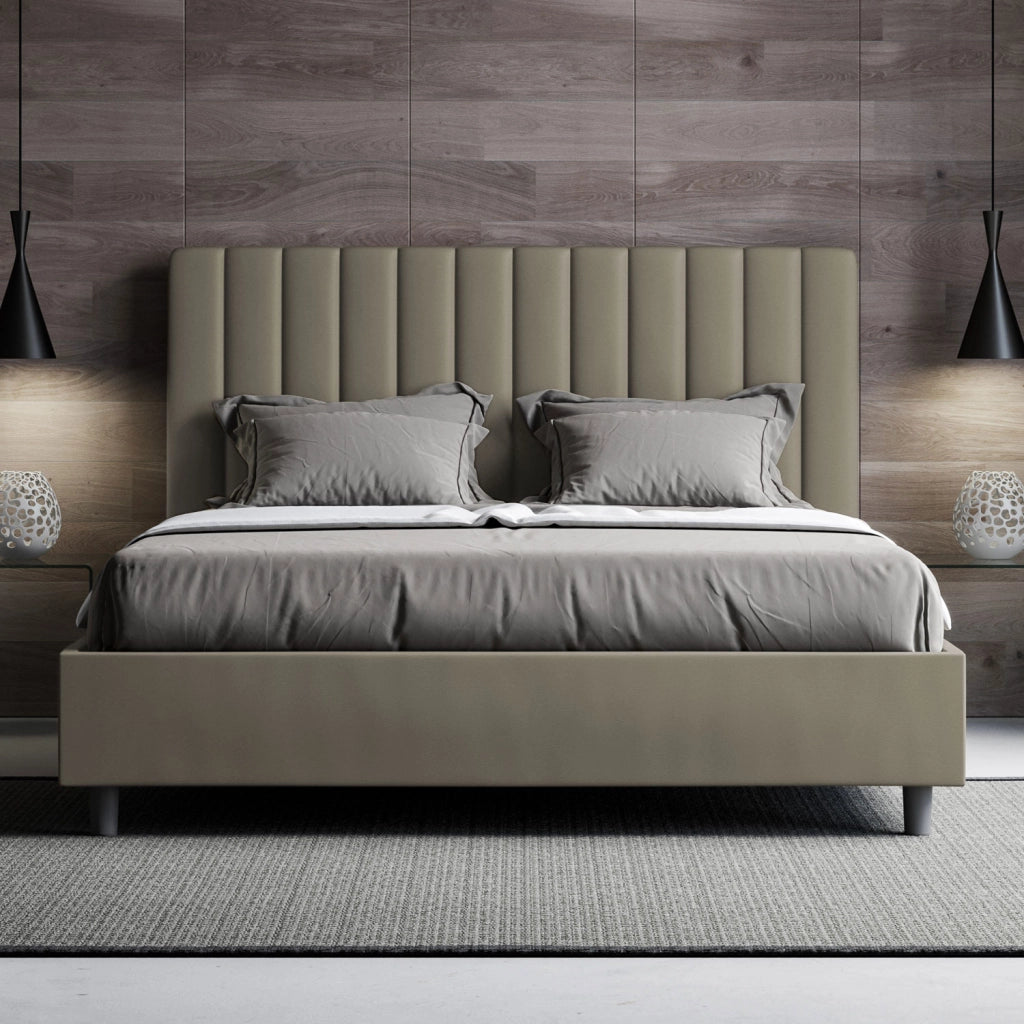 BS COM Letto matrimoniale francese senza rete imbottito 140x200 similpelle cappuccino