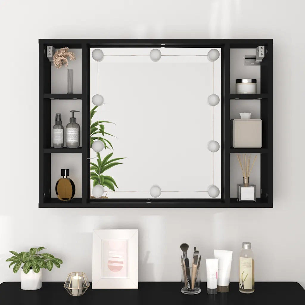 Mobile a Specchio con LED-Armadietto a Specchio Nero 76x15x55 cm