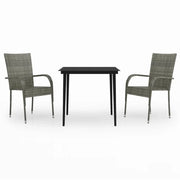 Set da Pranzo da Giardino 3 pz | Set Salotto da Giardino Grigio e Nero