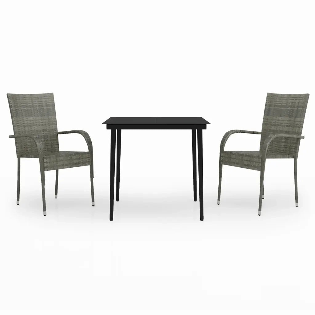 Set da Pranzo da Giardino 3 pz | Set Salotto da Giardino Grigio e Nero
