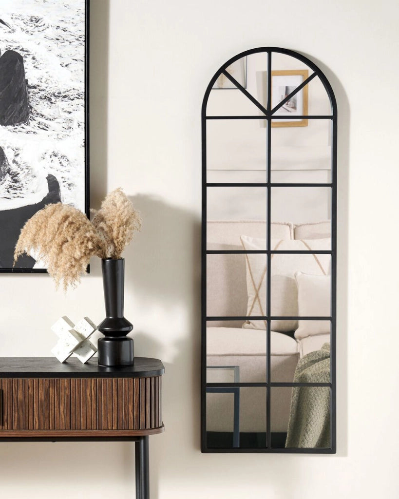 Specchio da parete a forma di finestra con struttura in metallo di colore nero 40 x 120 cm stile moderno industriale