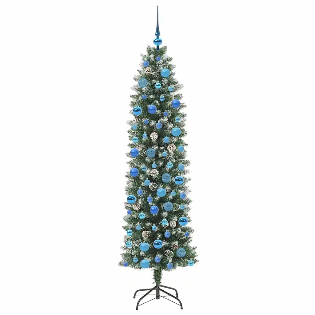 Albero di Natale Artificiale Sottile Verde e Bianco 180 cm 3395300