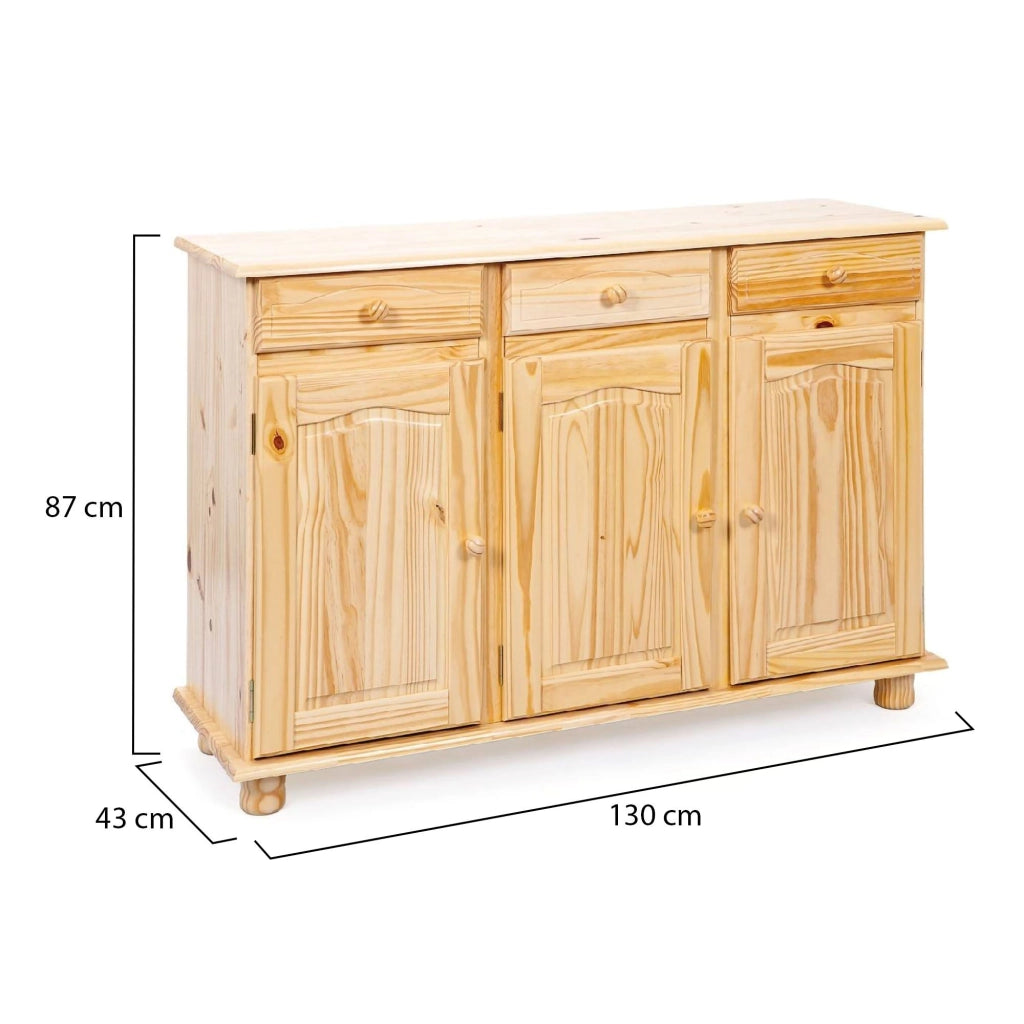 Madia Gragnano, Credenza 3 Cassetti, 130x43x87h cm Marrone Quercia