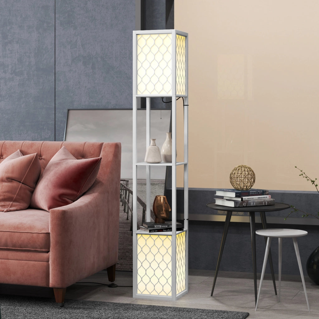 Lampada da Terra Moderna con Ripiani ¨C Zephmum ¨C Bianco 26x26x156 cm