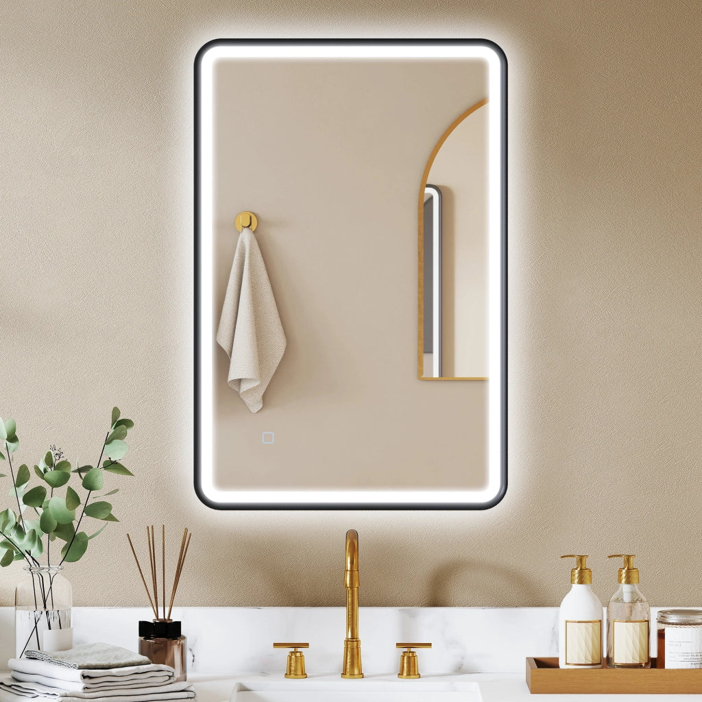 Specchio bagno LED 90x60cm ¨C Xylo ¨C illuminazione parete anti-appannamento 3 colori dimmerabile nero