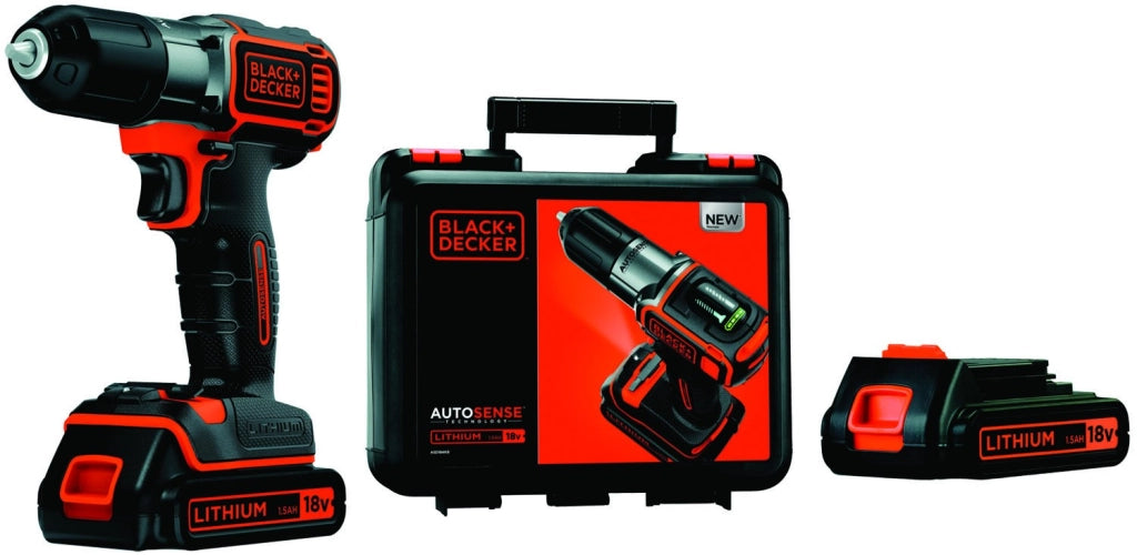 TRAPANO AVVITATORE 2 BATTERIE LITIO 18V B+D TECNOLOGIA AUTOSENSE ASD184KB + VALIGETTA