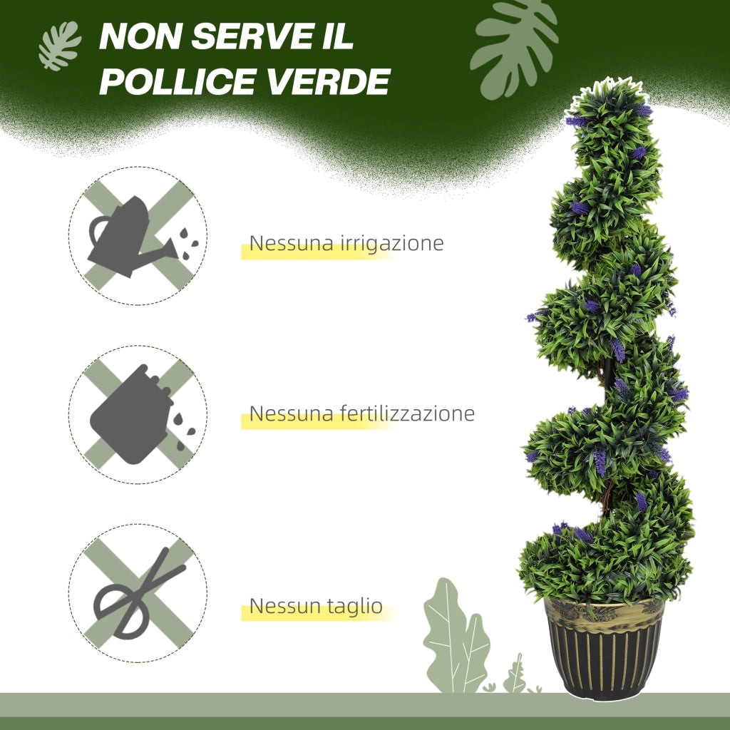 Set 2 Piante Atificiali di Bosso a Spirale Resistente UV con Lavanda  Alte 115 cm Verde e Blu