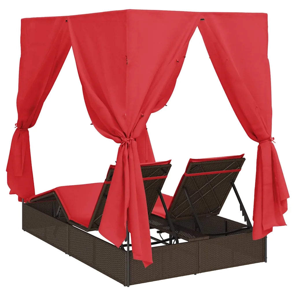 Lettino da sole doppio Rosso 205 x 129 x 200 cm polyrattan