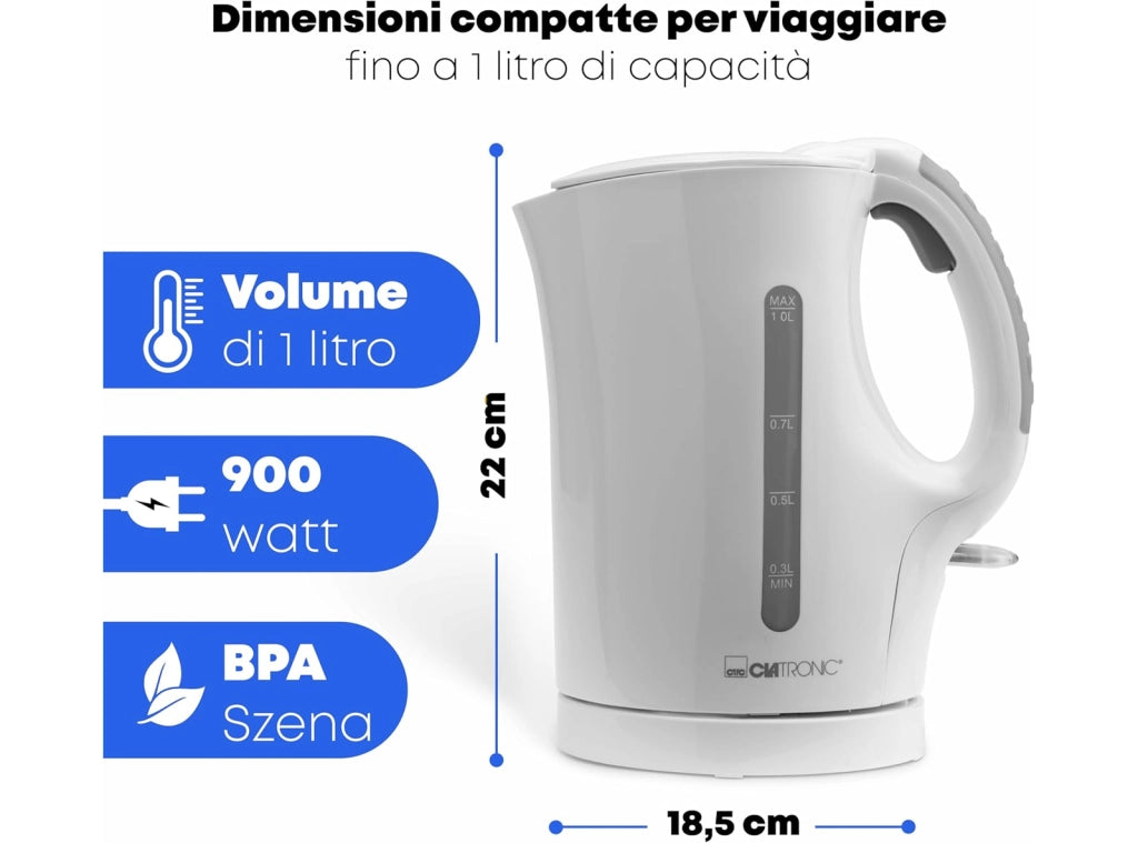 Bollitore Elettrico Clatronic WK 3462 da 1L 900W Acciaio Inossidabile Bianco