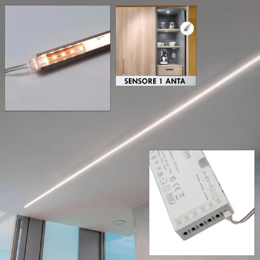 Trade Shop - Kit Barra Led 12w Profilo Alimentatore 24 W 12 V Luce 4000k Interruttore Sensore -