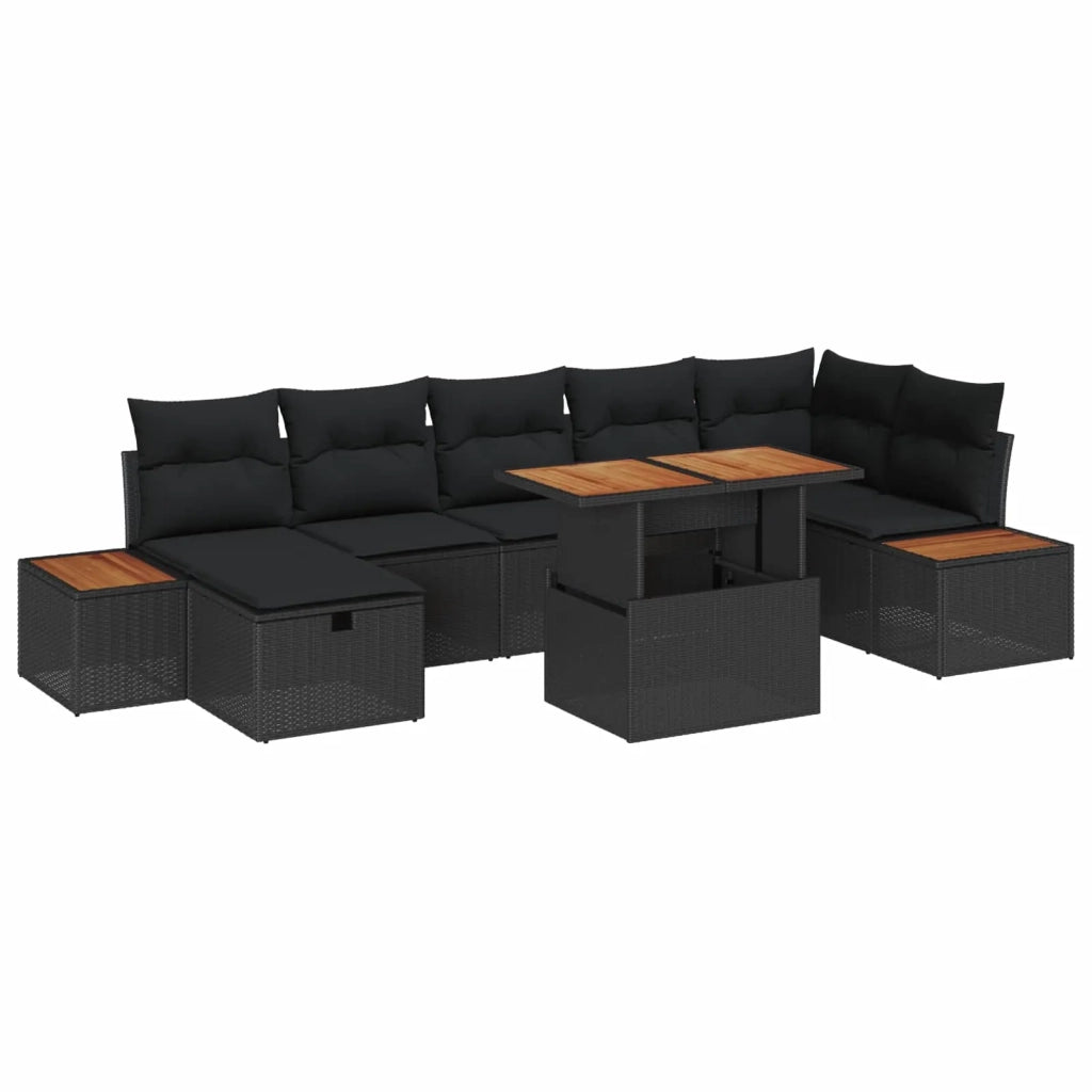 Set Divano da Giardino 8 pcs Nero polyrattan