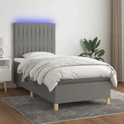 Letto a Molle Materasso e LED Grigio Scuro 80x200 cm in Tessuto
