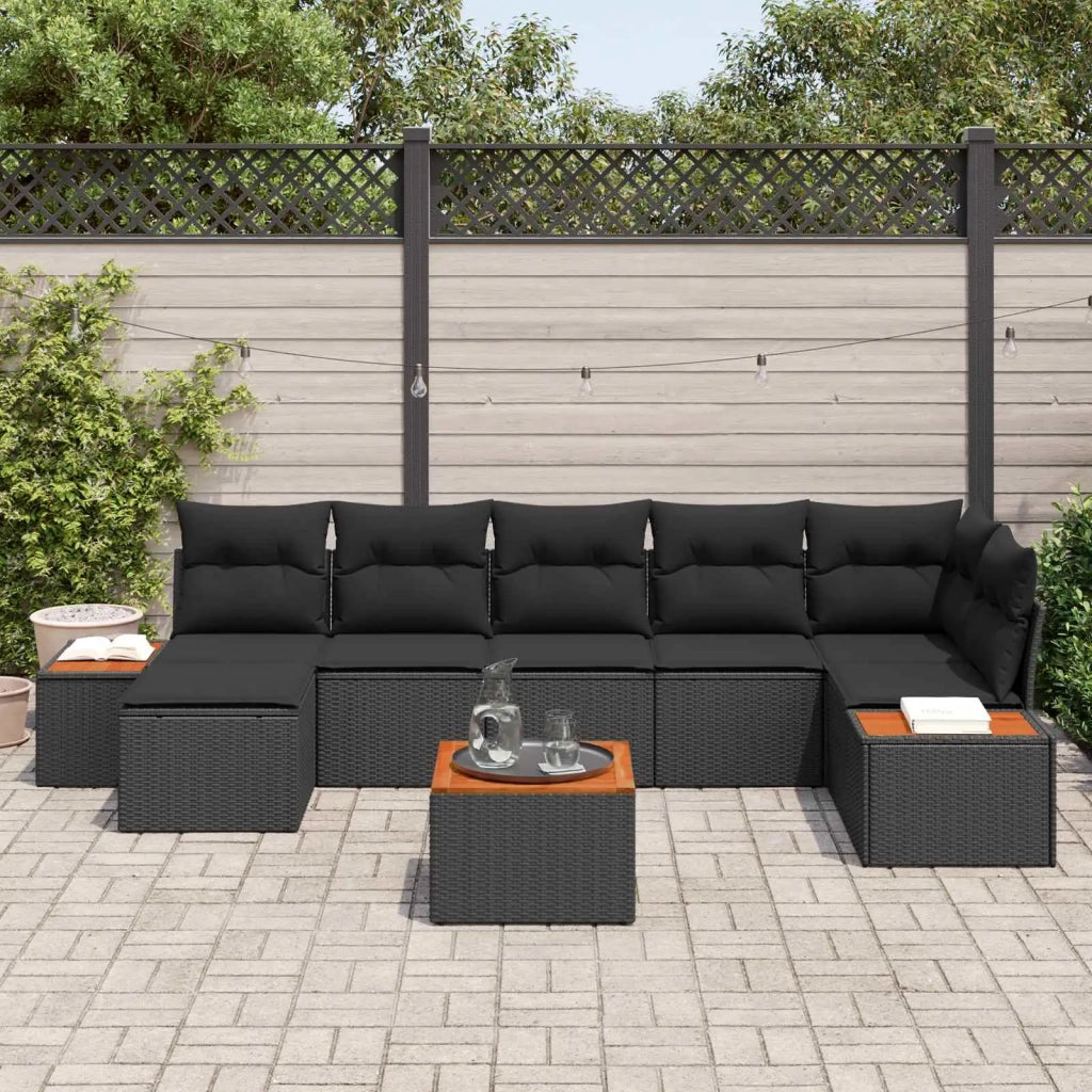Set Divano da Giardino con cuscino 8 pcs Nero Polyrattan
