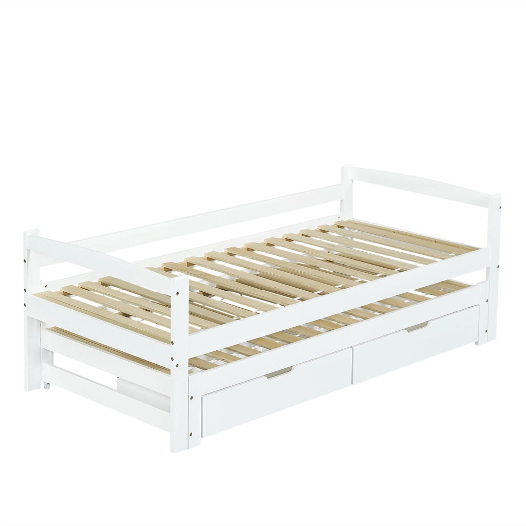 Letto a scomparsa con ruote - Zephmum- 2 cassetti MDF, telaio in legno massello, bianco (200x90/190x90cm)