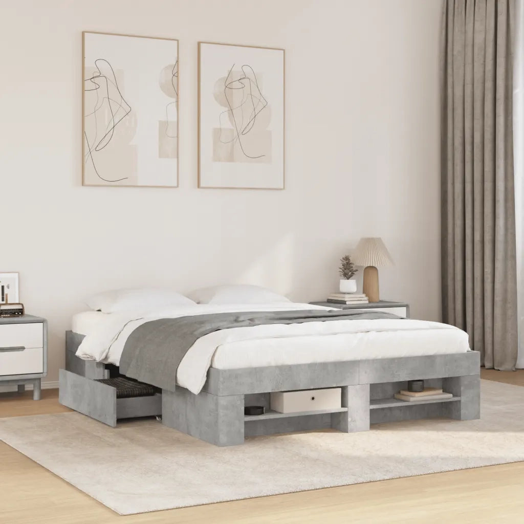 Letto matrimoniale | Letto per adulti | Giroletto Grigio Cemento 135x190 cm in Legno Multistrato