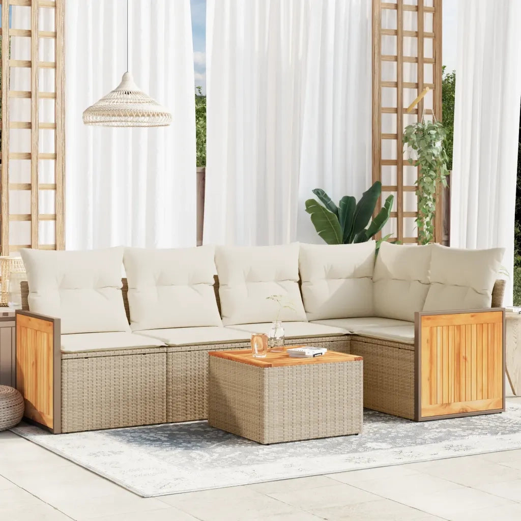 Set Divano da Giardino 6 pz con Cuscini Beige in Polyrattan 3227633