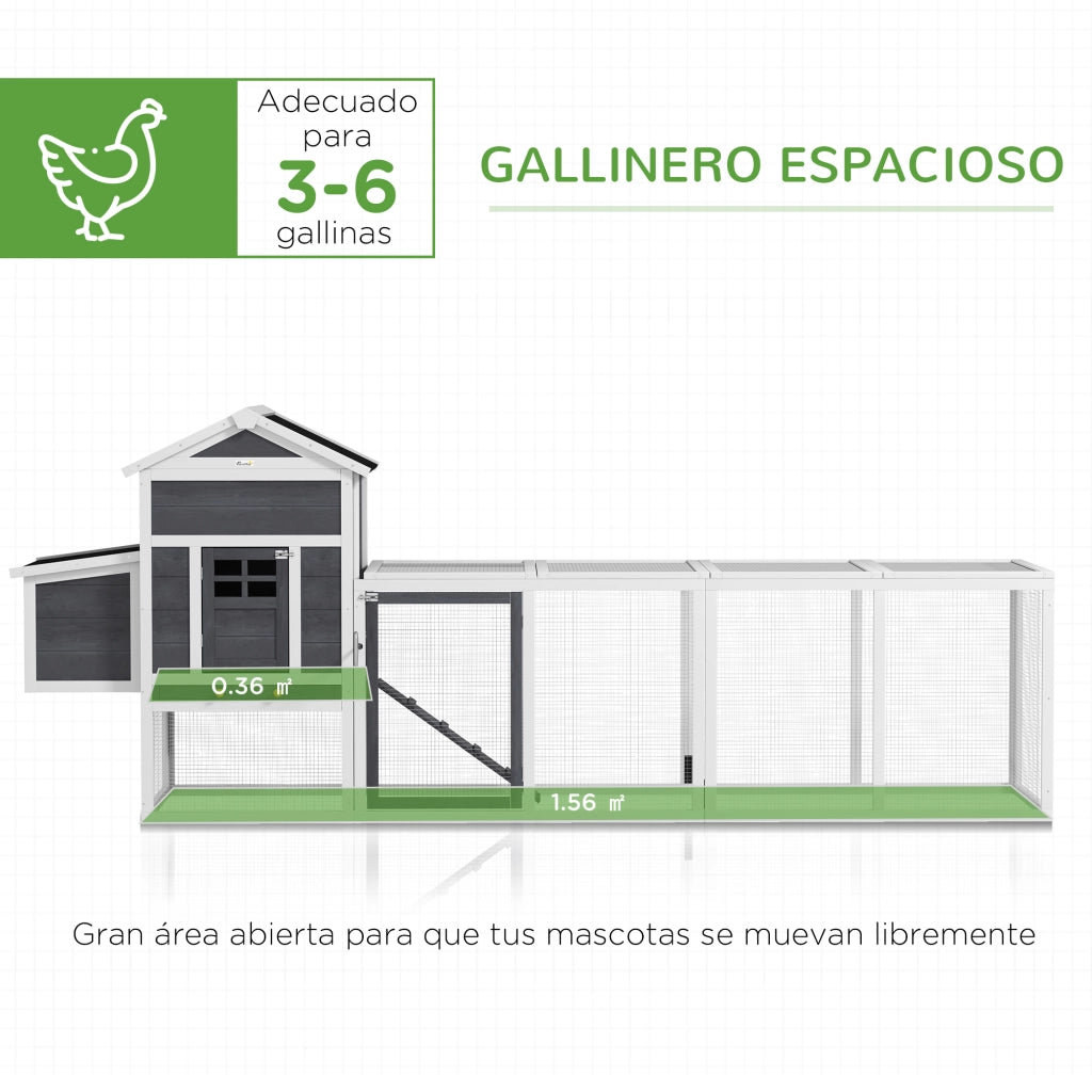 Polleria in Legno Grande per 3-6 Galline con Tetto ¨C zephmum ¨C 297.5x68x118 cm Bianco Grigio