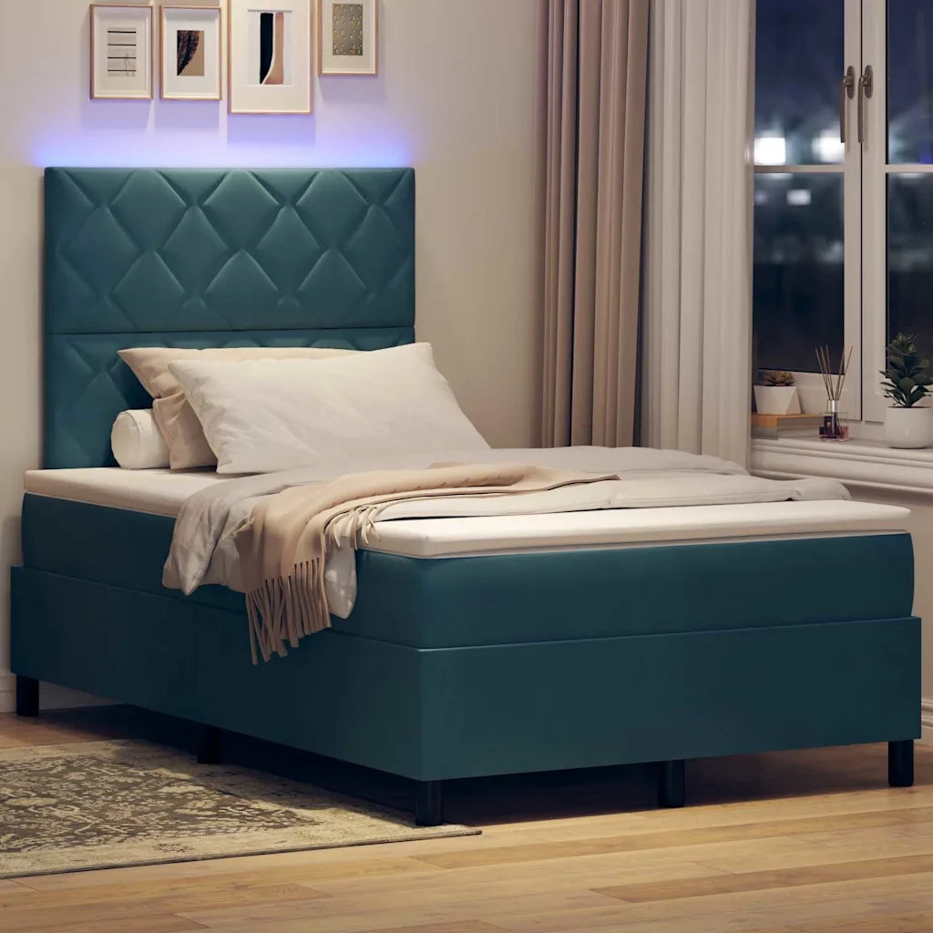 Letto a Sorgente LED Blu Scuro 120 x 200 cm Velluto 3343374