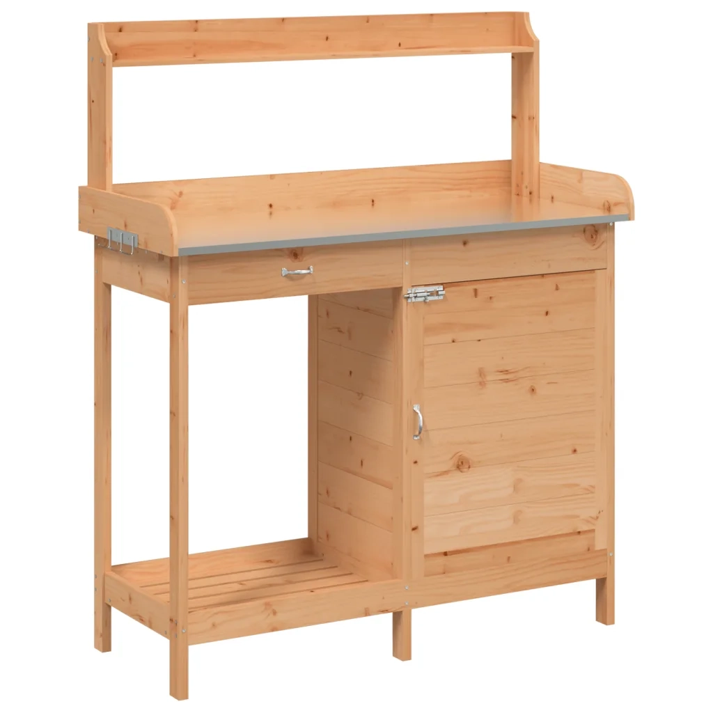 Tavolo Invaso Mobile-Tavolo da Lavoro con Ripiani Marrone 110,5x45x124,5cm Massello Abete
