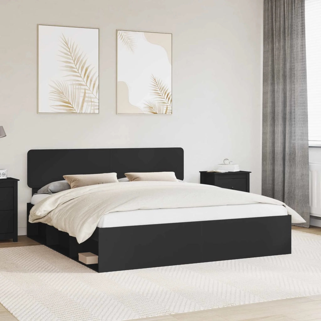 Struttura del letto-Giroletto Nero 200 x 200 cm Pino massello 185045