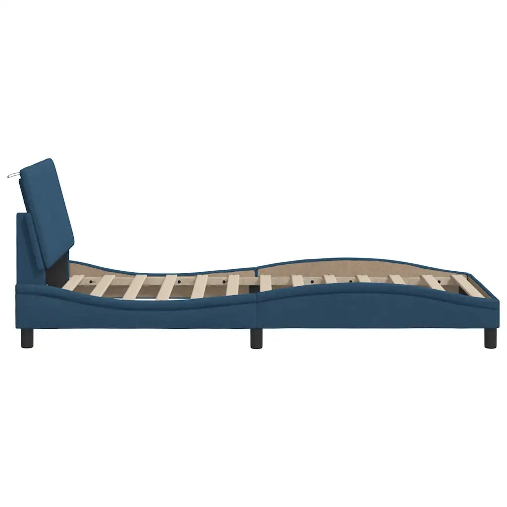 Letto singolo | Letto per adulti | Giroletto senza Materasso Hanko Blu 90x200 cm in Tessuto