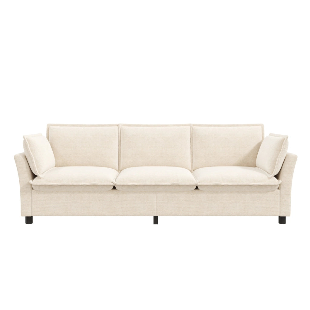 Divano modulare 3 posti con 2 poltrone e cuscini; in chenille beige