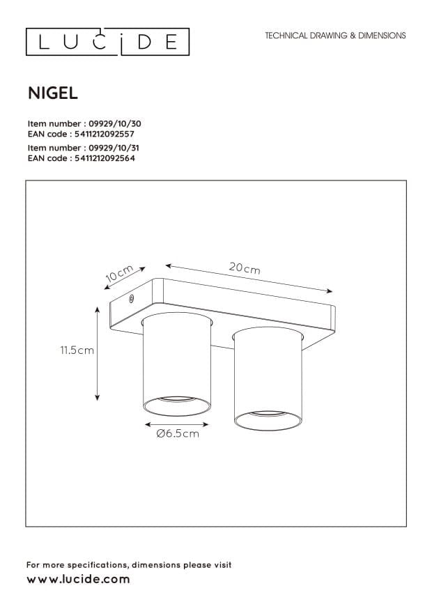 Plafoniera Lucide Nigel nera 2xGU10 LED 2200K dimmer