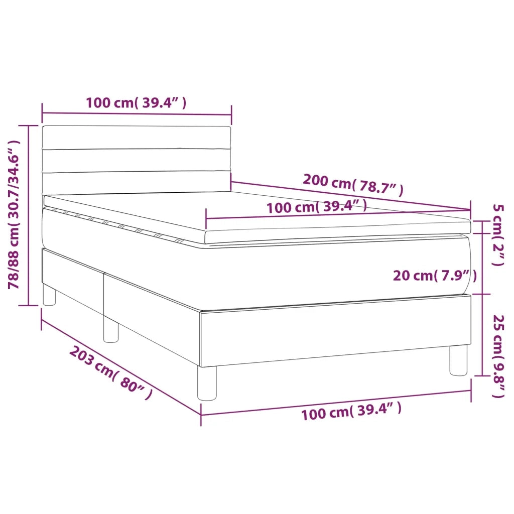 Letto a Molle con Materasso e LED Rosa 100x200 cm in Velluto 3134452