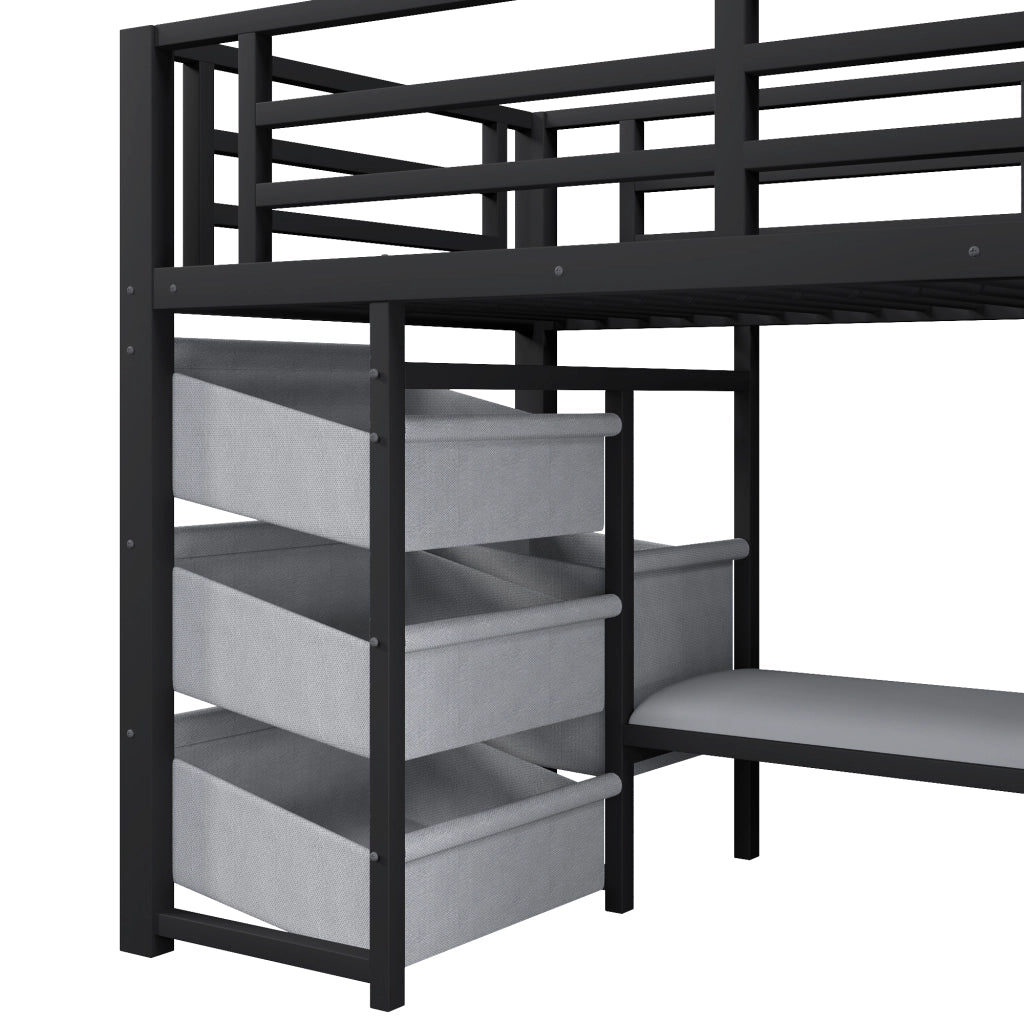 LETTO a metà altezza 90x200 cm Metallo Nero con cuscino, LED e vani portaoggetti