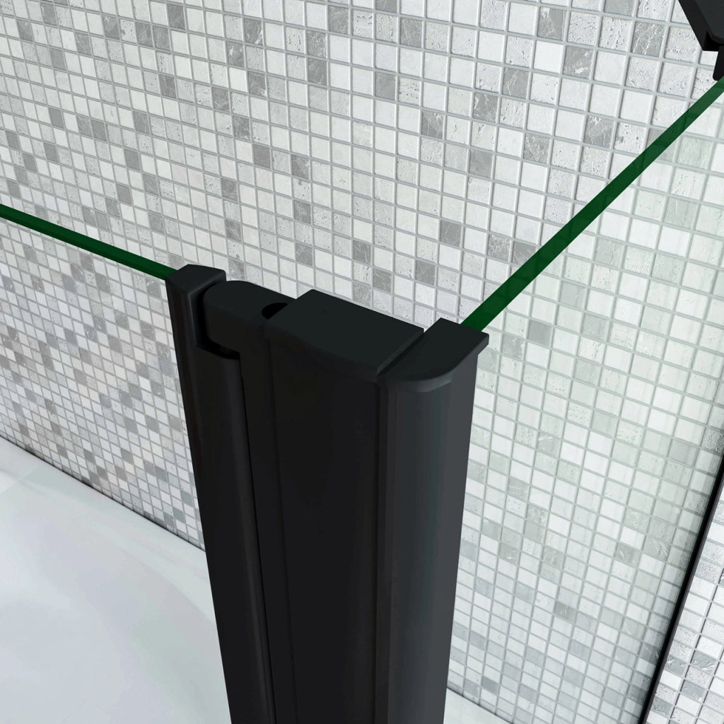 Parete Doccia 110xH.140cm Sopravasca Angolare 2 Ante Pieghevoli con Parete Laterale 70cm Vetro Temperato 6 mm Trasparente Anticalcare Nero Opaco