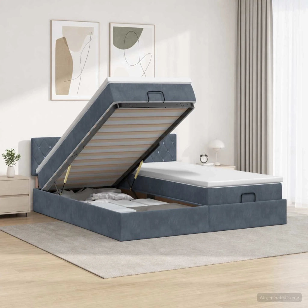 Letto ottomano con materasso 2 pcs Grigio Scuro Velluto 3456739