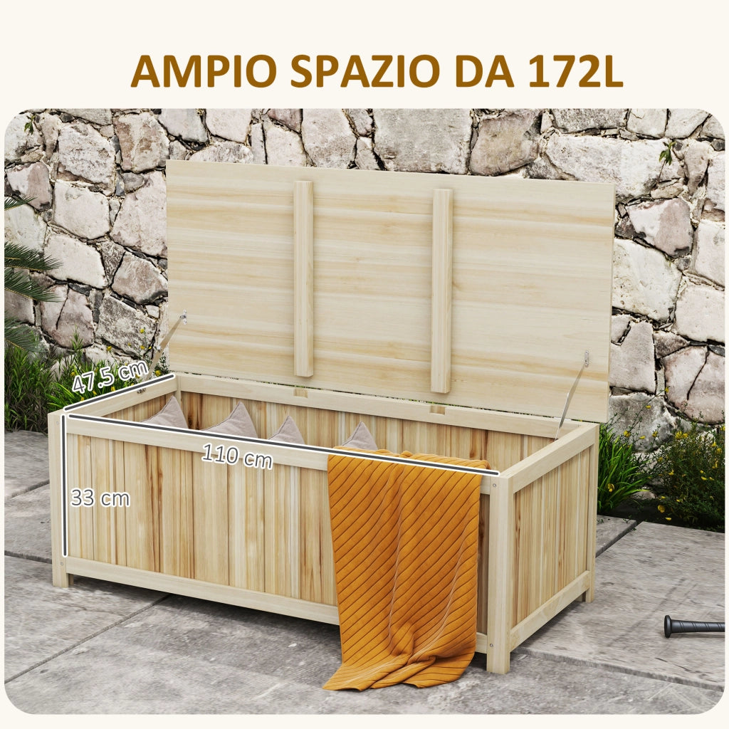 Panca Contenitore da Giardino in Legno ¨C Minimal ¨C 120x55x45cm Colore Legno