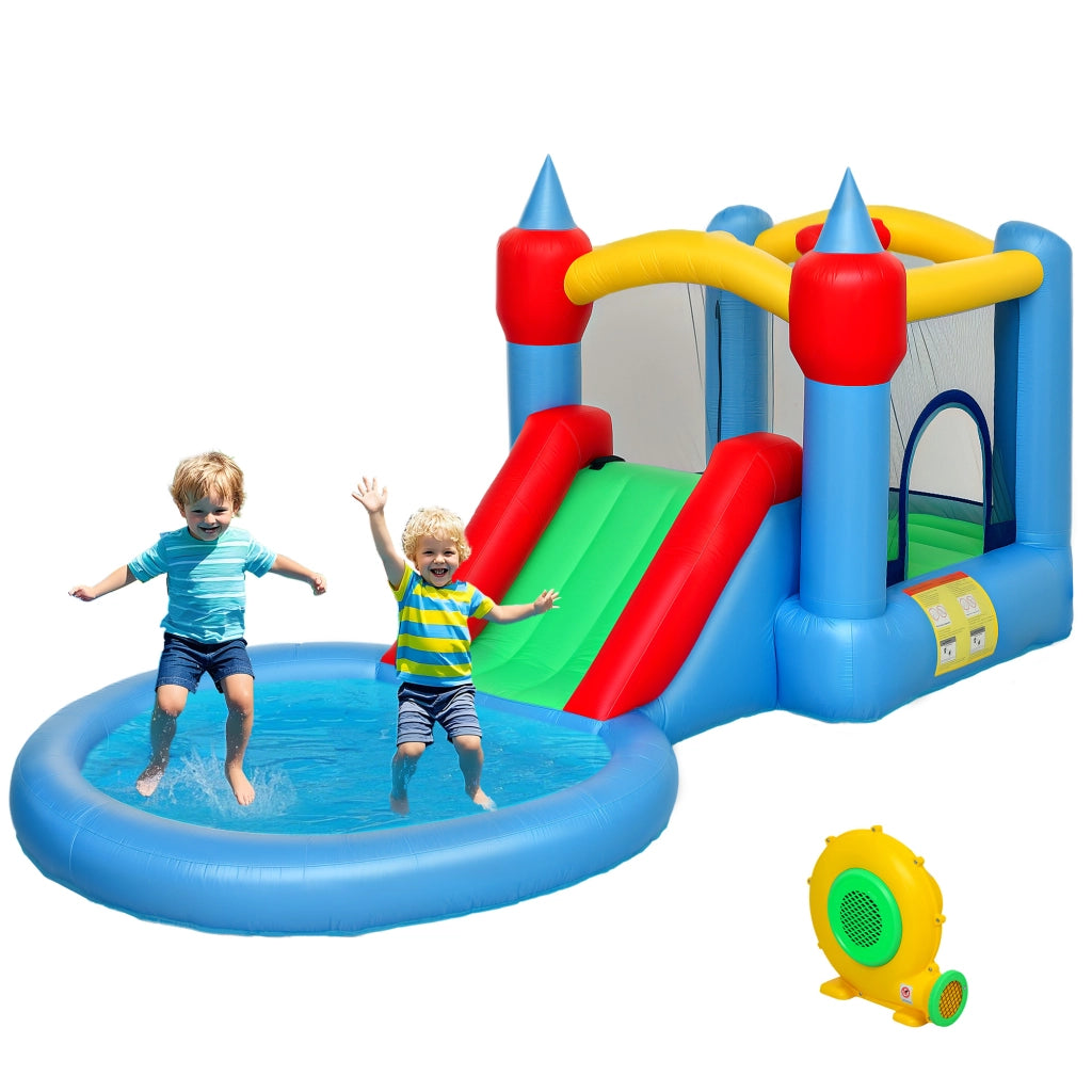 Casetta gonfiabile con scivolo, canestro e piscina di palline ¨C zephmum ¨C 415x205x190 cm