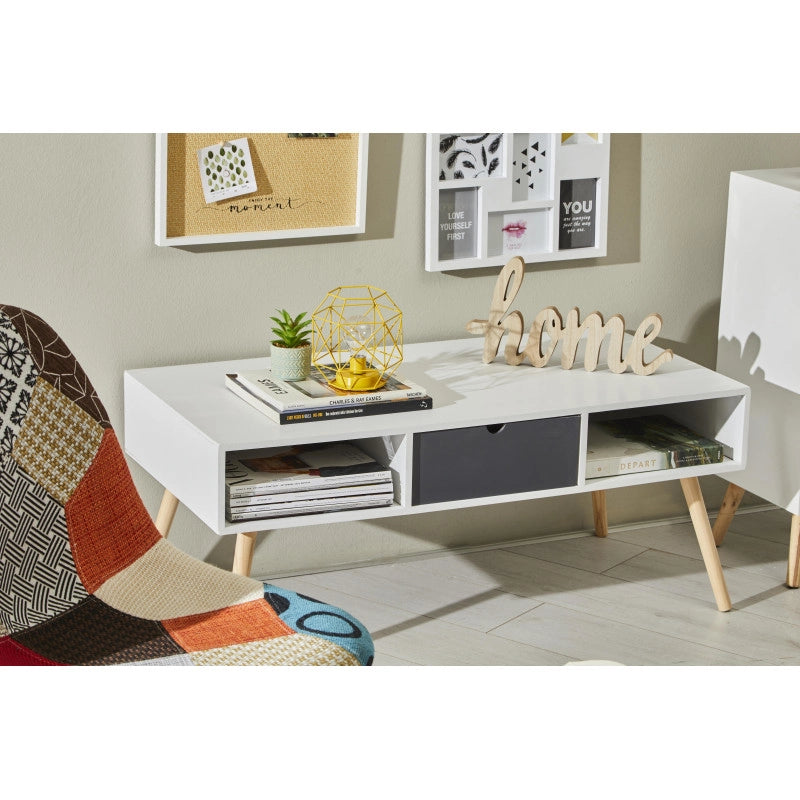 Tavolino Flynn 1 Cassetto E Due Vani A Giorno 100x50x43 Bianco/grigio