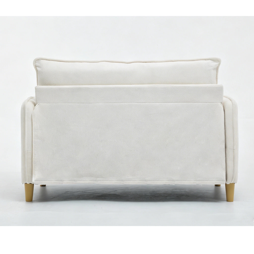 Divano a 2 posti in tessuto chenille Beige, 127 cm, con braccioli e tasche laterali