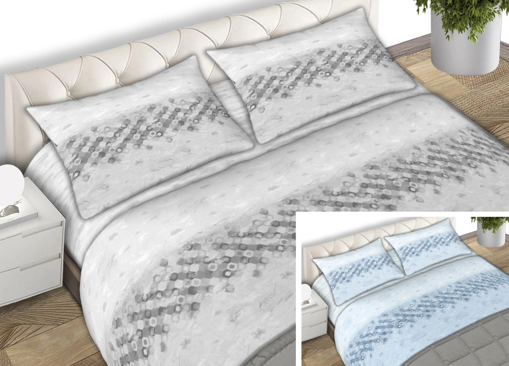 Completo Lenzuola 100% Cotone Made Italy Fantasia Cell C.N. - Matrimoniale - Azzurro