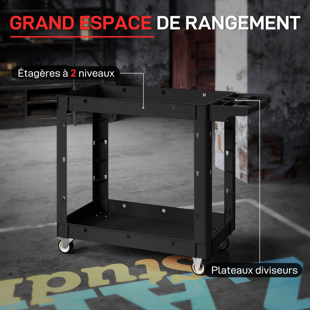 Carrello Servante a 2 Livelli con Maniglia Laterale ¨C zephmum ¨C Nero